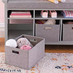 Banc de rangement pour enfants Martha Stewart : étagère de bibliothèque en bois pour salle de jeux pour enfants, coin lecture et organisateur de jouets avec bac en tissu
