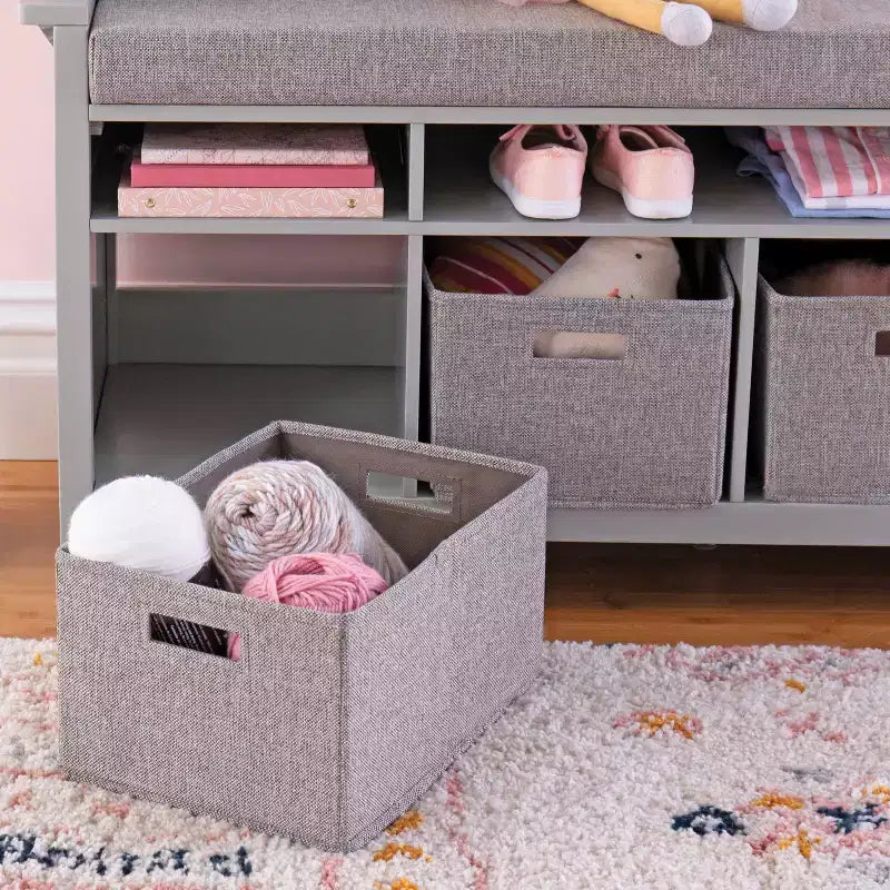 Banc de rangement pour enfants Martha Stewart : étagère de bibliothèque en bois pour salle de jeux pour enfants, coin lecture et organisateur de jouets avec bac en tissu