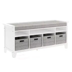 Banc de rangement pour enfants Martha Stewart : étagère de bibliothèque en bois pour salle de jeux pour enfants, coin lecture et organisateur de jouets avec bac en tissu