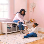 Banc de rangement pour enfants Martha Stewart : étagère de bibliothèque en bois pour salle de jeux pour enfants, coin lecture et organisateur de jouets avec bac en tissu