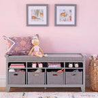 Banc de rangement pour enfants Martha Stewart : étagère de bibliothèque en bois pour salle de jeux pour enfants, coin lecture et organisateur de jouets avec bac en tissu