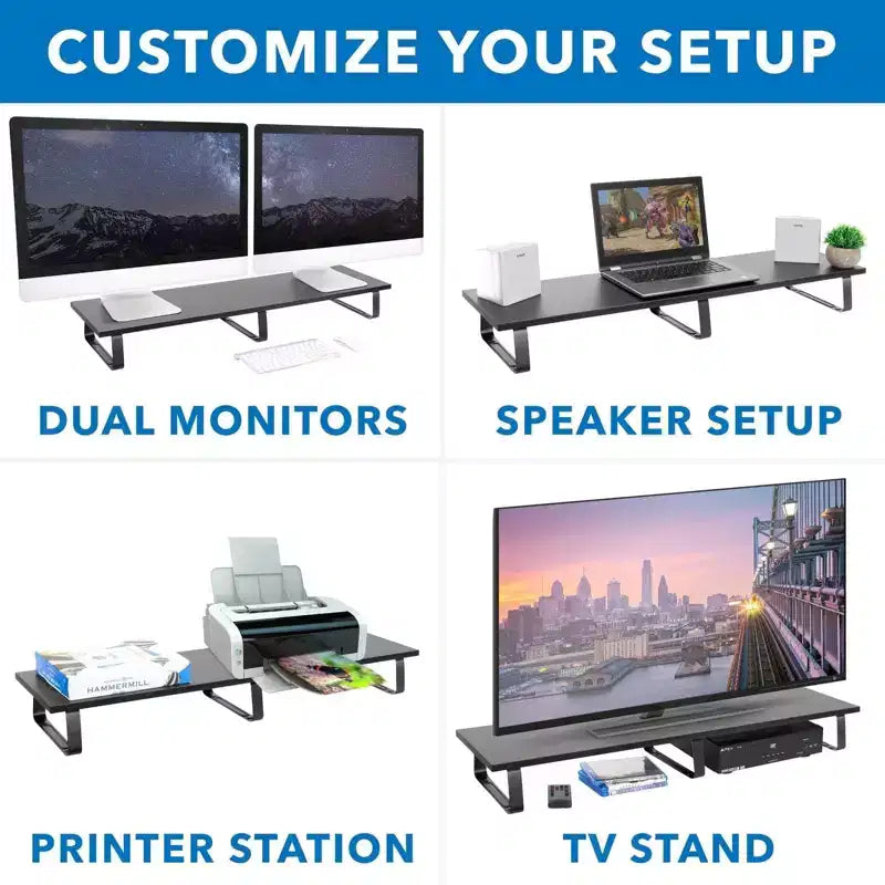 Mount-It! Rehausseur de moniteur extra long, organisateur de bureau pour doubles écrans d'ordinateur, ordinateurs portables, ordinateurs de bureau, téléviseurs, 99 cm de large, capacité de 20 kg.