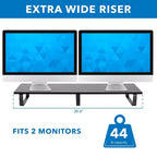 Mount-It! Rehausseur de moniteur extra long, organisateur de bureau pour doubles écrans d'ordinateur, ordinateurs portables, ordinateurs de bureau, téléviseurs, 99 cm de large, capacité de 20 kg.
