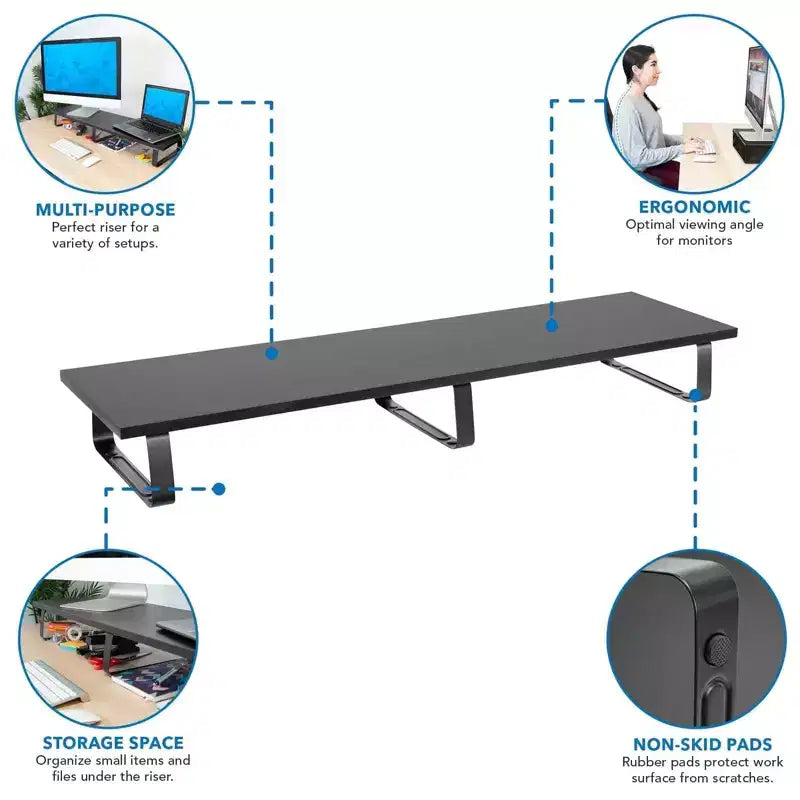 Mount-It! Rehausseur de moniteur extra long, organisateur de bureau pour doubles écrans d'ordinateur, ordinateurs portables, ordinateurs de bureau, téléviseurs, 99 cm de large, capacité de 20 kg.