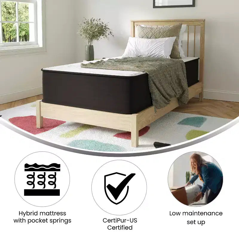 Matelas hybride Emma et Oliver de 30 cm, mousse haute densité et ressorts ensachés, en boîte, mousse certifiée CertiPUR-US