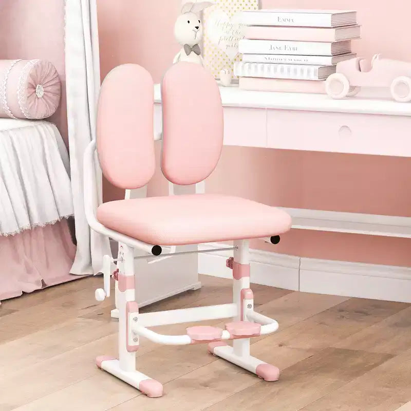 Chaise de bureau enfant Costway réglable en hauteur avec double dossier et repose-pieds rotatifs Bleu/Rose