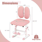 Chaise de bureau enfant Costway réglable en hauteur avec double dossier et repose-pieds rotatifs Bleu/Rose
