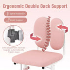 Chaise de bureau enfant Costway réglable en hauteur avec double dossier et repose-pieds rotatifs Bleu/Rose