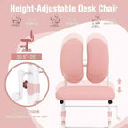 Chaise de bureau enfant Costway réglable en hauteur avec double dossier et repose-pieds rotatifs Bleu/Rose