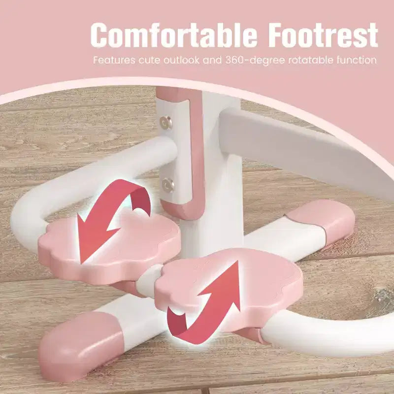 Chaise de bureau enfant Costway réglable en hauteur avec double dossier et repose-pieds rotatifs Bleu/Rose