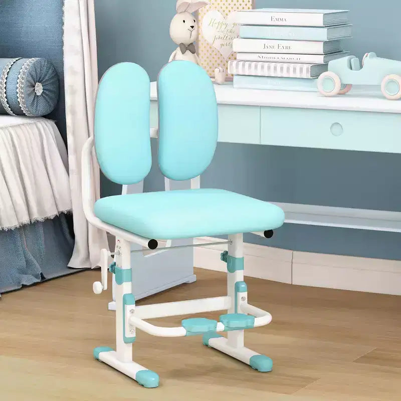 Chaise de bureau enfant Costway réglable en hauteur avec double dossier et repose-pieds rotatifs Bleu/Rose