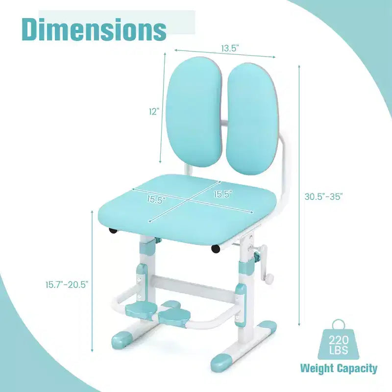 Chaise de bureau enfant Costway réglable en hauteur avec double dossier et repose-pieds rotatifs Bleu/Rose