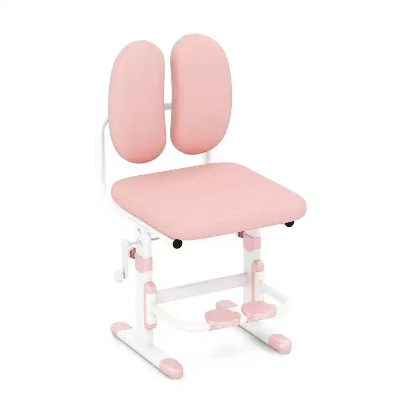 Chaise de bureau enfant Costway réglable en hauteur avec double dossier et repose-pieds rotatifs Bleu/Rose