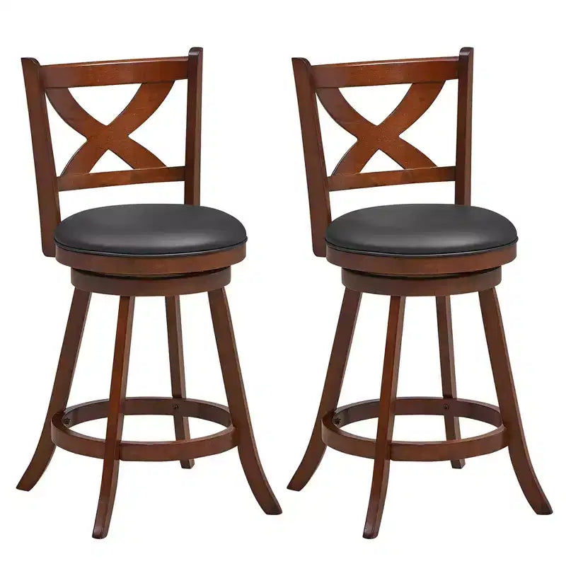 Costway Set of 2 Bar Stools Classic Counter Height Swivel Chairs for Kitchen Pub