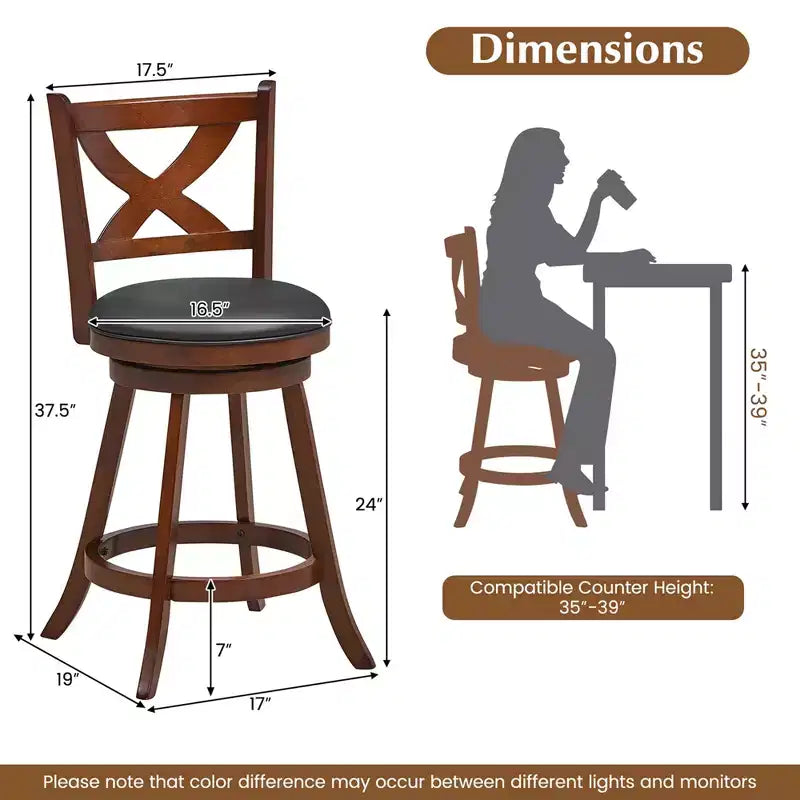 Costway Lot de 2 tabourets de bar pivotants classiques hauteur comptoir pour cuisine et pub