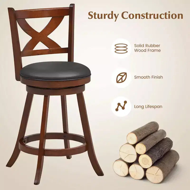 Costway Lot de 2 tabourets de bar pivotants classiques hauteur comptoir pour cuisine et pub