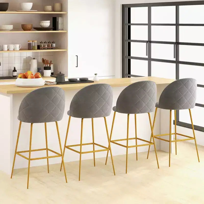 Costway Lot de 4 tabourets de bar 74 cm, chaises de bar rembourrées en velours avec sièges matelassés