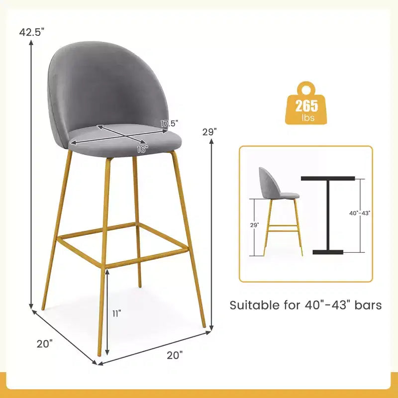 Costway Lot de 4 tabourets de bar 74 cm, chaises de bar rembourrées en velours avec sièges matelassés