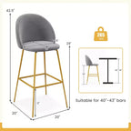 Costway Lot de 4 tabourets de bar 74 cm, chaises de bar rembourrées en velours avec sièges matelassés