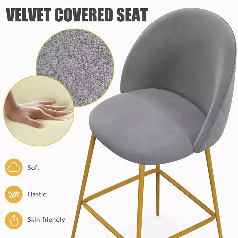 Costway Lot de 4 tabourets de bar 74 cm, chaises de bar rembourrées en velours avec sièges matelassés