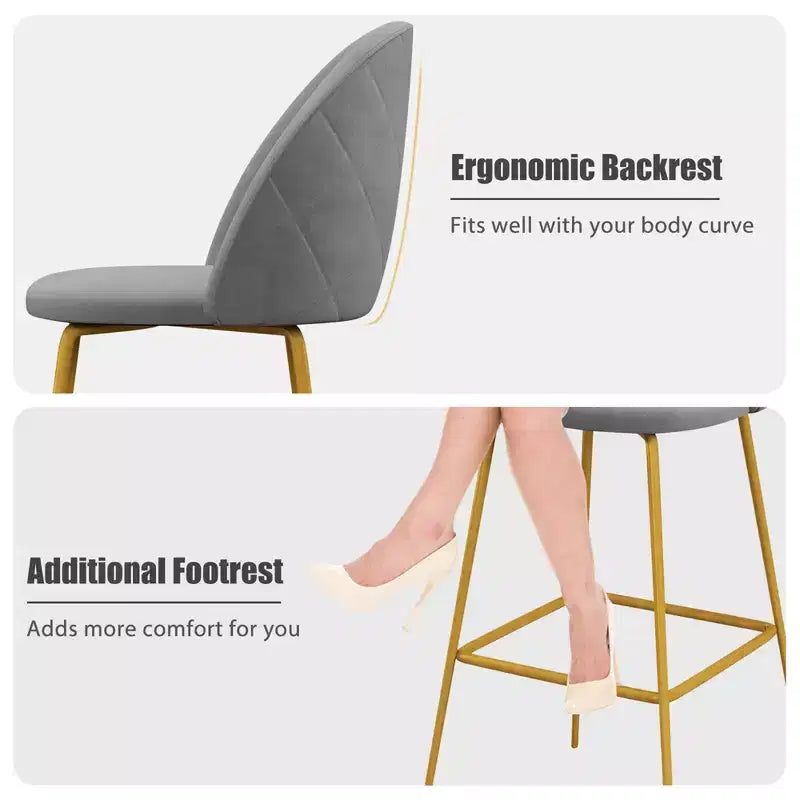 Costway Lot de 4 tabourets de bar 74 cm, chaises de bar rembourrées en velours avec sièges matelassés