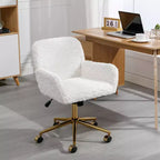 Faux Rabbit Fur Home Adjustable Office Chair with Golden Metal Base, Beige - ModernLuxe