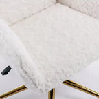 Chaise de bureau réglable en fausse fourrure de lapin avec base en métal doré, beige - ModernLuxe