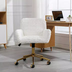 Chaise de bureau réglable en fausse fourrure de lapin avec base en métal doré, beige - ModernLuxe
