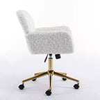 Chaise de bureau réglable en fausse fourrure de lapin avec base en métal doré, beige - ModernLuxe