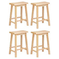 PJ Wood Classic Saddle Seat 24'' Kitchen Bar Counter Stool with Backless Seat & 4 Square Legs, for Homes, Dining Spaces, and Bars, Natural (4 Pack)