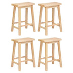 PJ Wood Classic Saddle Seat 24'' Kitchen Bar Counter Stool with Backless Seat & 4 Square Legs, for Homes, Dining Spaces, and Bars, Natural (4 Pack)