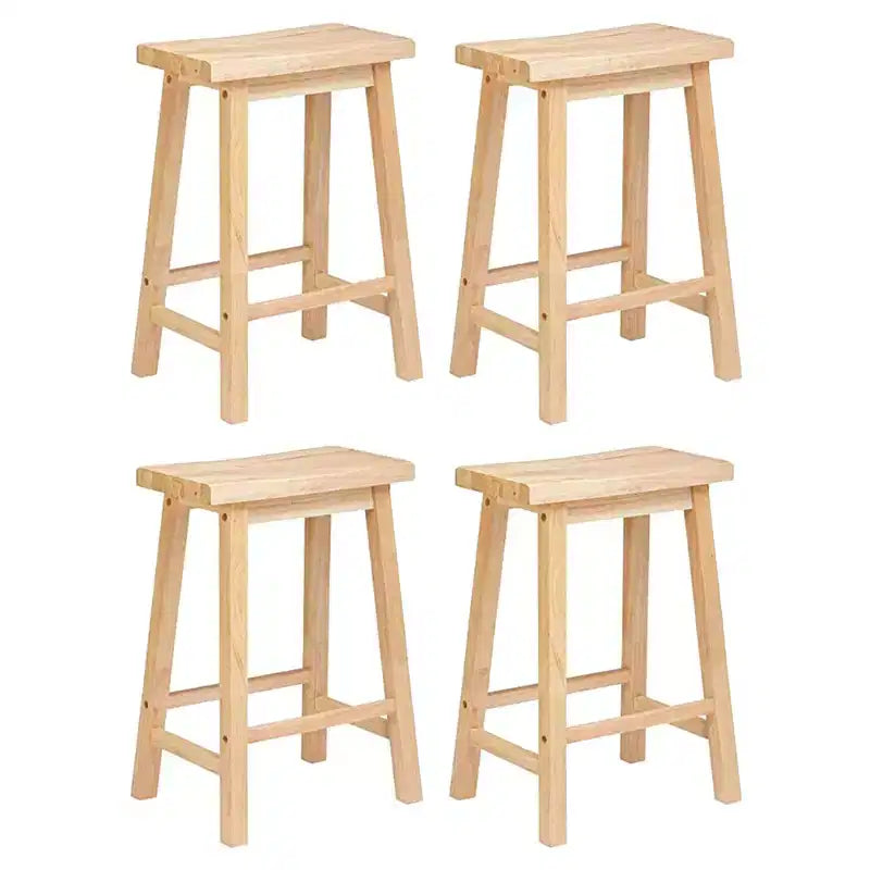 PJ Wood Classic Saddle Seat 24'' Kitchen Bar Counter Stool with Backless Seat & 4 Square Legs, for Homes, Dining Spaces, and Bars, Natural (4 Pack)