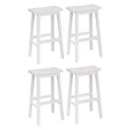 PJ Wood Classic Saddle Seat 29'' Kitchen Bar Counter Stool with Backless Seat & 4 Square Legs, for Homes, Dining Spaces, and Bars, White (4 Pack)
