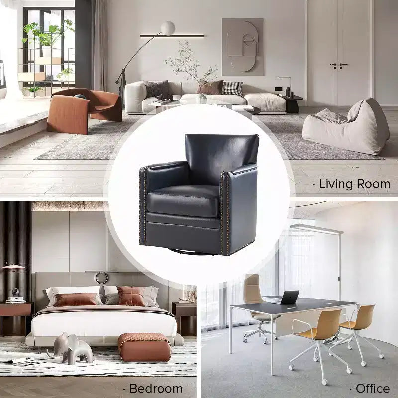 Fauteuil pivotant Gabino 29 large en cuir véritable, lot de 2 | ART OF LIVING DESIGNS