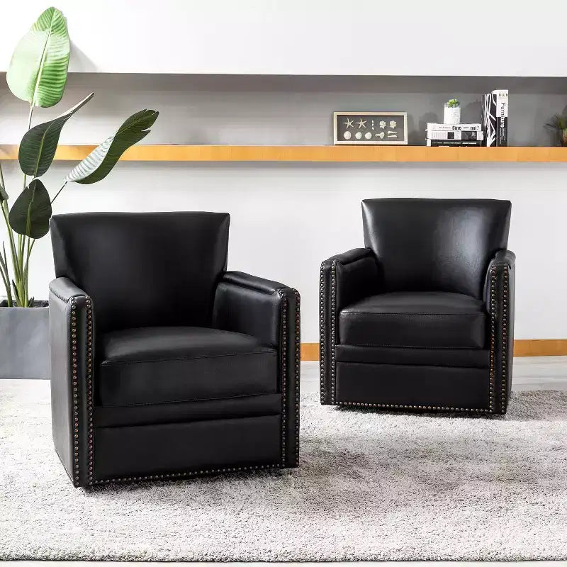 Fauteuil pivotant Gabino 29 large en cuir véritable, lot de 2 | ART OF LIVING DESIGNS