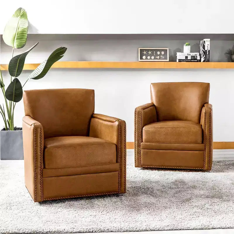 Fauteuil pivotant Gabino 29 large en cuir véritable, lot de 2 | ART OF LIVING DESIGNS