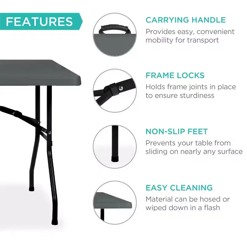 Best Choice Products Table pliante en plastique de 1,8 m, usage intérieur/extérieur robuste portable avec poignée, verrouillage