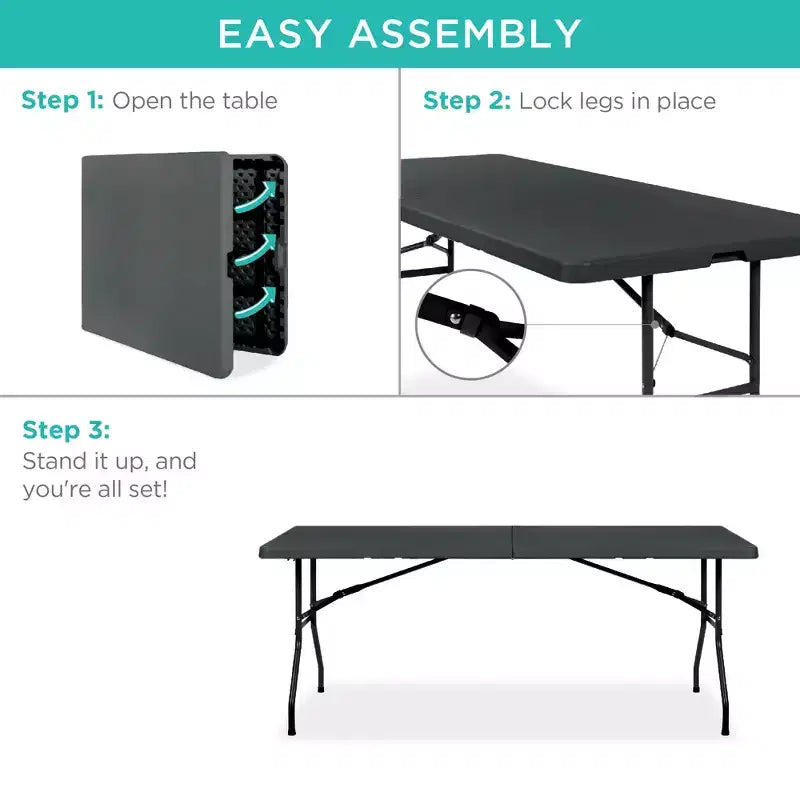 Best Choice Products Table pliante en plastique de 1,8 m, usage intérieur/extérieur robuste portable avec poignée, verrouillage