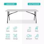 Best Choice Products Table pliante en plastique de 1,8 m, usage intérieur/extérieur robuste portable avec poignée, verrouillage