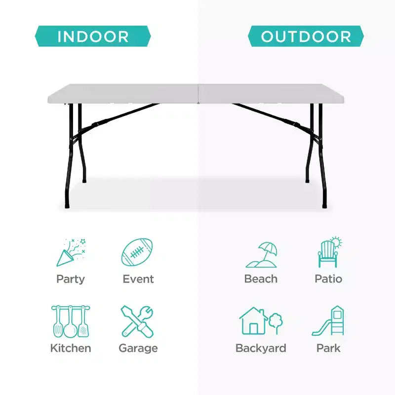 Best Choice Products Table pliante en plastique de 1,8 m, usage intérieur/extérieur robuste portable avec poignée, verrouillage