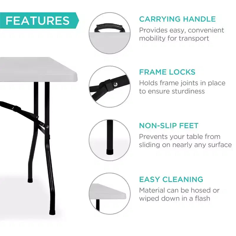 Best Choice Products Table pliante en plastique de 1,8 m, usage intérieur/extérieur robuste portable avec poignée, verrouillage