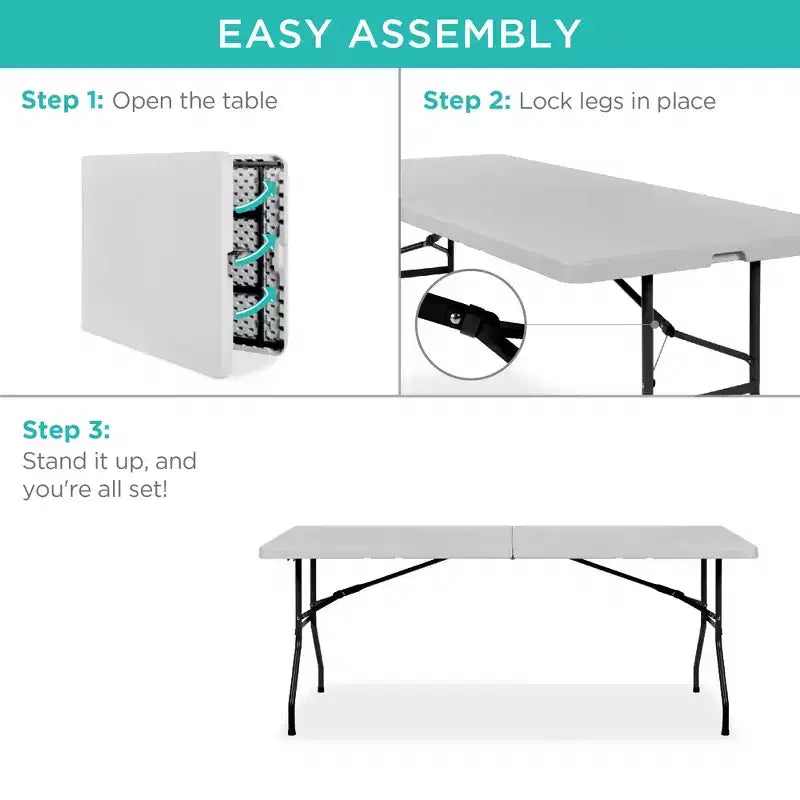 Best Choice Products Table pliante en plastique de 1,8 m, usage intérieur/extérieur robuste portable avec poignée, verrouillage