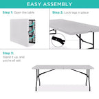 Best Choice Products Table pliante en plastique de 1,8 m, usage intérieur/extérieur robuste portable avec poignée, verrouillage