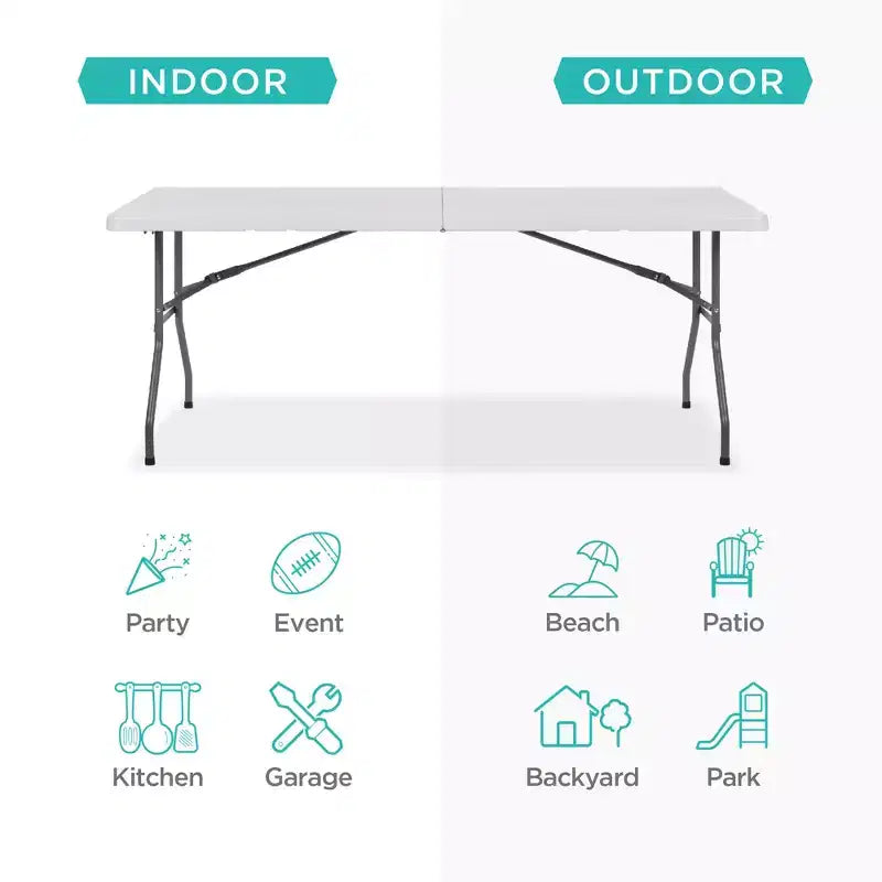 Best Choice Products Table pliante en plastique de 1,8 m, usage intérieur/extérieur robuste portable avec poignée, verrouillage
