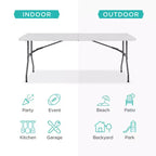 Best Choice Products Table pliante en plastique de 1,8 m, usage intérieur/extérieur robuste portable avec poignée, verrouillage