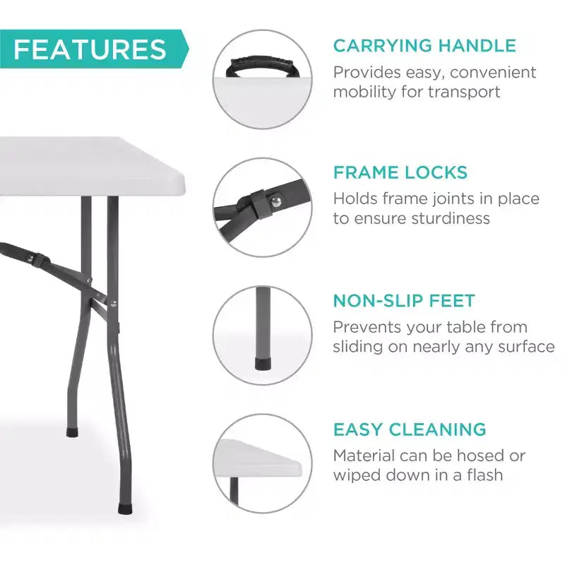 Best Choice Products Table pliante en plastique de 1,8 m, usage intérieur/extérieur robuste portable avec poignée, verrouillage