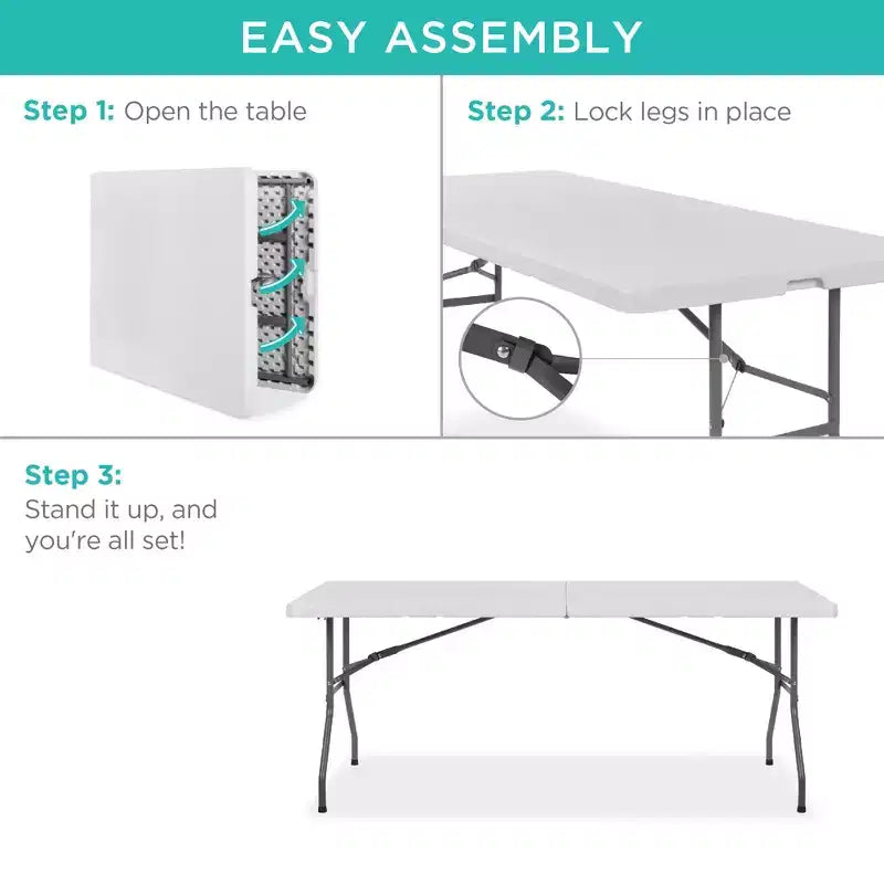 Best Choice Products Table pliante en plastique de 1,8 m, usage intérieur/extérieur robuste portable avec poignée, verrouillage