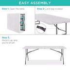 Best Choice Products Table pliante en plastique de 1,8 m, usage intérieur/extérieur robuste portable avec poignée, verrouillage