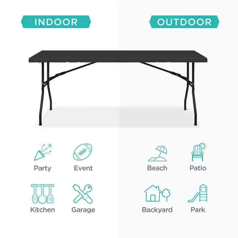Best Choice Products Table pliante en plastique de 1,8 m, usage intérieur/extérieur robuste portable avec poignée, verrouillage