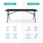 Best Choice Products Table pliante en plastique de 1,8 m, usage intérieur/extérieur robuste portable avec poignée, verrouillage